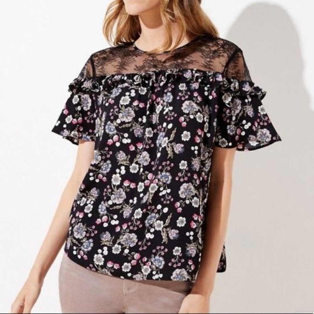 NWT Ann Taylor Loft Ruffles Lace York Top